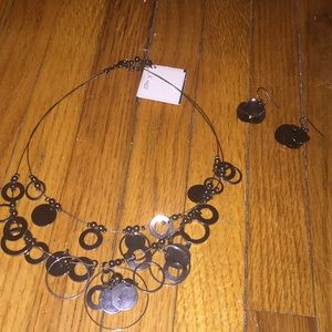 reflective necklace and dang earrings set